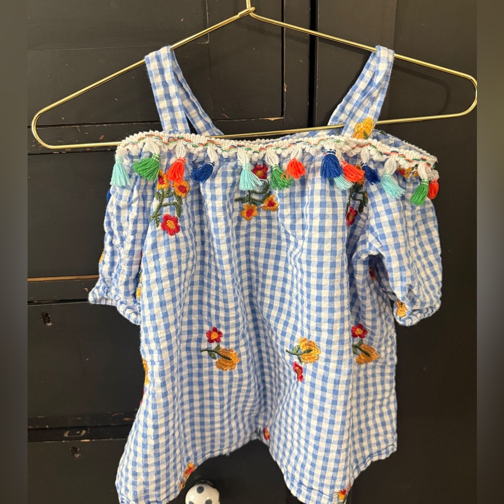 Pippa & Julie Blue Gingham Top with Colorful Accents